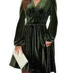 Zeagoo Velvet Dress V-Neck Long Sleeve Stretch Mini Dress