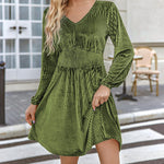 Zeagoo Velvet Dress V-Neck Long Sleeve Stretch Mini Dress