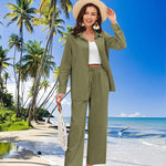 Linen Shirts Loose Long Pants Beach Outfits - Zeagoo (Us Only)