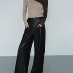 Asymmetric Patchwork Long Sleeve Mock Neck Knit Top