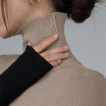 Asymmetric Patchwork Long Sleeve Mock Neck Knit Top