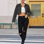Long Sleeve Crop Denim Jacket - Zeagoo (Us Only)