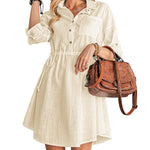 Linen Tunic Dress Shirts Boho Coverup Dresses with Belt - Zeagoo (Us Only)