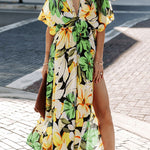 Aylin | Robe longue tropicale à col en V avec fente