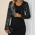 Sequin Shrug Glitter Bolero Jackets with Sparkly Blazer Long Sleeve Cropped Cardigan - Zeagoo (Us Only)