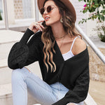 Lantern Sleeve Button Down Cable Knit Sweate - Zeagoo (Us Only)