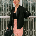 Faux Bomber Zip Up Lightweight Jacket Coat with Pockets - Zeagoo (Us Only)