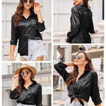 Satin Silk Shirt Floral Button Down Blouse - Zeagoo (Us Only)