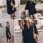 Linen Tunic Dress Shirts Boho Coverup Dresses with Belt - Zeagoo (Us Only)