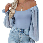 Puff Long Sleeve Bodysuit Leotard Sheer Top - Zeagoo (Us Only)