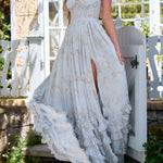 Floral Frill Split Maxi Dress