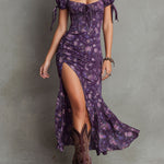 Boho Smocked Floral Puff-Sleeve Midi Dress