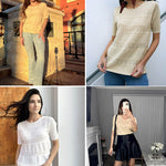 Zeagoo Women Short Sleeve Knit Openwork Pullover