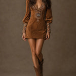 Camille Embroidered Suede-Inspired Mini Dress