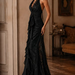 Vivienne | Lace Halter Ruffle Maxi Dress