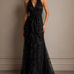 Vivienne | Lace Halter Ruffle Maxi Dress