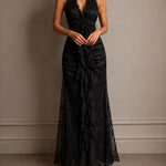 Vivienne | Lace Halter Ruffle Maxi Dress