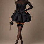 Vivienne | Sheer High-Neck Bubble Mini Dress