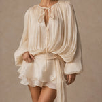 Amara | Draped Satin Ruffle Mini Dress