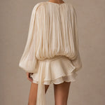 Amara | Draped Satin Ruffle Mini Dress