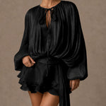 Amara | Draped Satin Ruffle Mini Dress