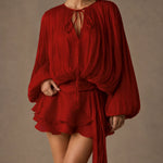 Amara | Draped Satin Ruffle Mini Dress