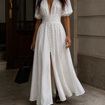 Evelyn | Elegant Deep V-Neck Button Front Maxi Dress