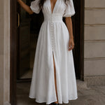 Evelyn | Elegant Deep V-Neck Button Front Maxi Dress