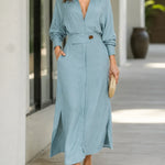 Avery | Elegant Collared Maxi Shirt Dress