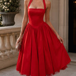 Vivienne | Halter Neck Tea-Length Fit & Flare Dress