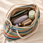 Multicolor Striped Woven Tote Bag with Rope Handles