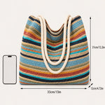 Multicolor Striped Woven Tote Bag with Rope Handles