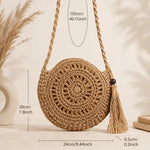 Round Woven Crossbody Bag with Tassel