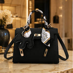 Celeste | Elegant Structured Top Handle Satchel with Silk Scarf Charm