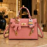 Celeste | Elegant Structured Top Handle Satchel with Silk Scarf Charm