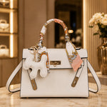Celeste | Elegant Structured Top Handle Satchel with Silk Scarf Charm