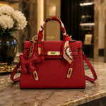 Celeste | Elegant Structured Top Handle Satchel with Silk Scarf Charm