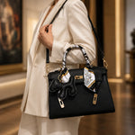 Celeste | Elegant Structured Top Handle Satchel with Silk Scarf Charm