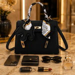 Celeste | Elegant Structured Top Handle Satchel with Silk Scarf Charm