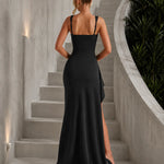 Vivienne | Square Neck Draped Slit Evening Gown