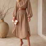 Sienna | Belted Striped Midi Shirt Dress