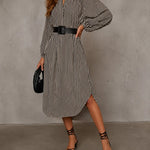 Sienna | Belted Striped Midi Shirt Dress