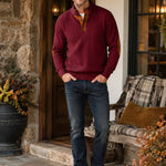 Men's Diamond Knit Button Neck Jumper