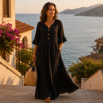 Valeria | Cotton midi dress with V-neck and ruffles