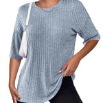 Zeagoo Ribbed Knit Short Sleeve Casual Tunic Tops