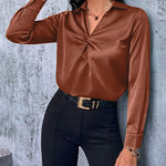 Satin V Neck Twist Front Silk Shirts - Zeagoo (Us Only)