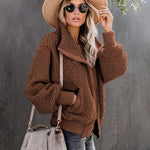 Fuzzy Fleece Jackets Oversized Open Front Coat Zipper Outwear(TTShop02) - Zeagoo (Us Only)