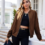 Faux Bomber Zip Up Lightweight Jacket Coat with Pockets - Zeagoo (Us Only)