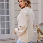 Zeagoo Women V Neck Sweater Lantern Sleeve Drop Shoulder Oversized Henley Knit Pullover Tops S-XXL