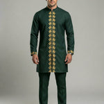 KZZ  Long-Sleeve Embroidered Stand-Collar Shirt and Casual Trousers